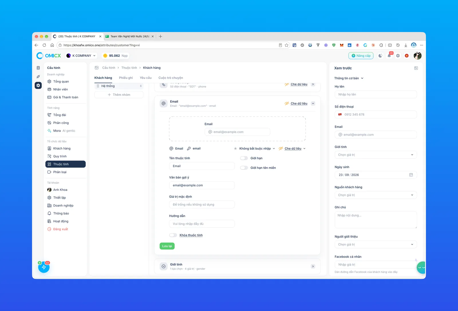 Thuộc tính kiểu Email — ví dụ "Email"